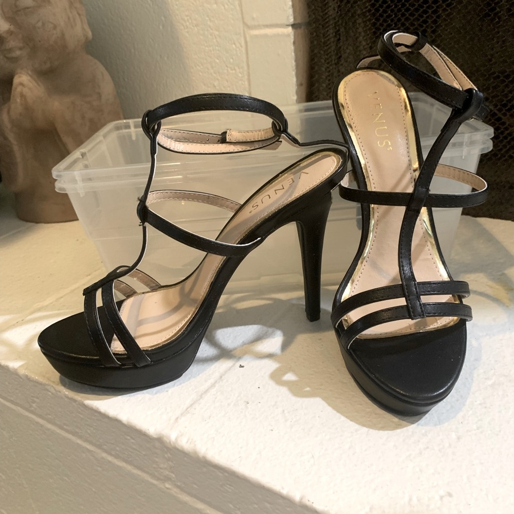 Size 8 Black heels with ankle strap